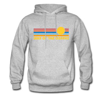 Lake of the Ozarks, Missouri Hoodie - Retro Sunrise Lake of the Ozarks Crewneck Hooded Sweatshirt - heather gray