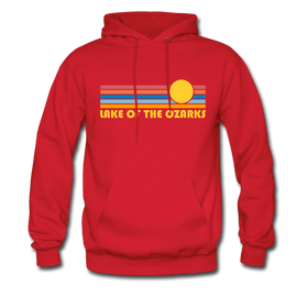 Lake of the Ozarks, Missouri Hoodie - Retro Sunrise Lake of the Ozarks Crewneck Hooded Sweatshirt - red