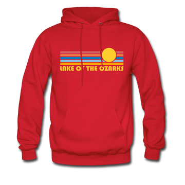 Lake of the Ozarks, Missouri Hoodie - Retro Sunrise Lake of the Ozarks Crewneck Hooded Sweatshirt - red