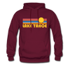 Lake Tahoe, California Hoodie - Retro Sunrise Lake Tahoe Crewneck Hooded Sweatshirt - burgundy