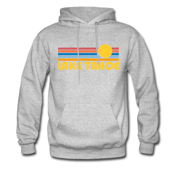 Lake Tahoe, California Hoodie - Retro Sunrise Lake Tahoe Crewneck Hooded Sweatshirt - heather gray