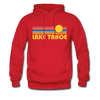 Lake Tahoe, California Hoodie - Retro Sunrise Lake Tahoe Crewneck Hooded Sweatshirt - red