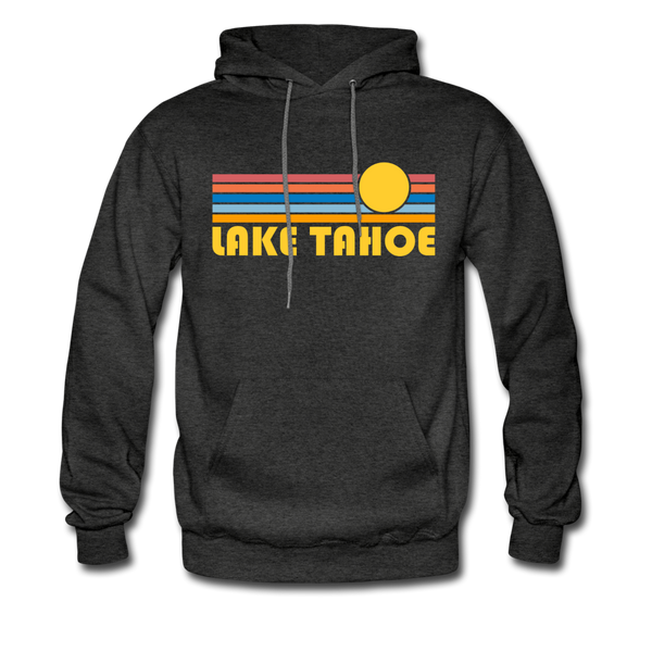 Lake Tahoe, California Hoodie - Retro Sunrise Lake Tahoe Crewneck Hooded Sweatshirt - charcoal gray