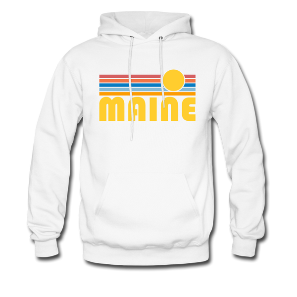 Maine Hoodie - Retro Sunrise Maine Crewneck Hooded Sweatshirt - white