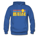 Maine Hoodie - Retro Sunrise Maine Crewneck Hooded Sweatshirt - royal blue