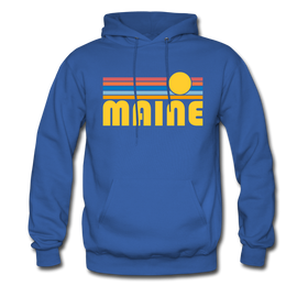 Maine Hoodie - Retro Sunrise Maine Crewneck Hooded Sweatshirt - royal blue