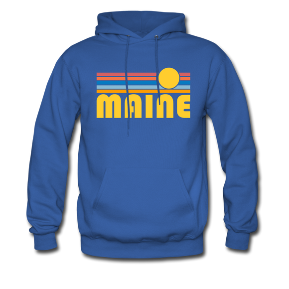 Maine Hoodie - Retro Sunrise Maine Crewneck Hooded Sweatshirt - royal blue