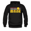 Maine Hoodie - Retro Sunrise Maine Crewneck Hooded Sweatshirt - black