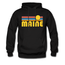Maine Hoodie - Retro Sunrise Maine Crewneck Hooded Sweatshirt - black