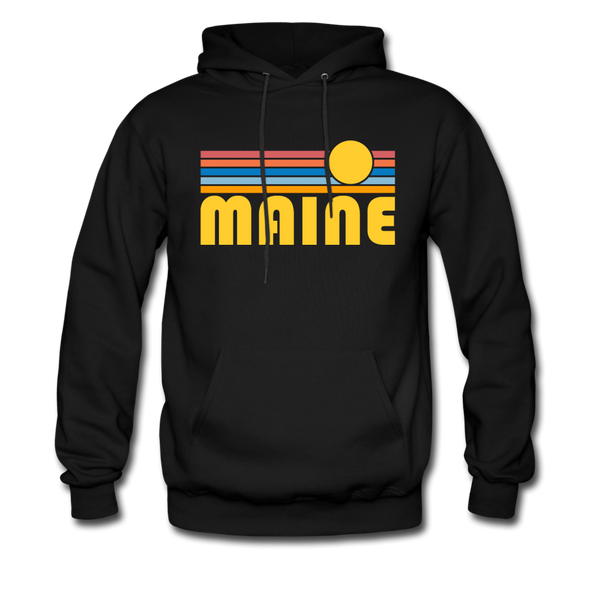 Maine Hoodie - Retro Sunrise Maine Crewneck Hooded Sweatshirt - black