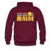 Maine Hoodie - Retro Sunrise Maine Crewneck Hooded Sweatshirt - burgundy