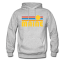 Maine Hoodie - Retro Sunrise Maine Crewneck Hooded Sweatshirt - heather gray