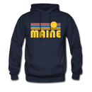 Maine Hoodie - Retro Sunrise Maine Crewneck Hooded Sweatshirt - navy