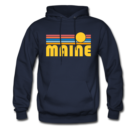 Maine Hoodie - Retro Sunrise Maine Crewneck Hooded Sweatshirt - navy