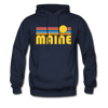 Maine Hoodie - Retro Sunrise Maine Crewneck Hooded Sweatshirt - navy