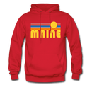 Maine Hoodie - Retro Sunrise Maine Crewneck Hooded Sweatshirt - red
