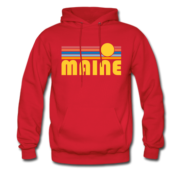 Maine Hoodie - Retro Sunrise Maine Crewneck Hooded Sweatshirt - red