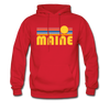 Maine Hoodie - Retro Sunrise Maine Crewneck Hooded Sweatshirt - red