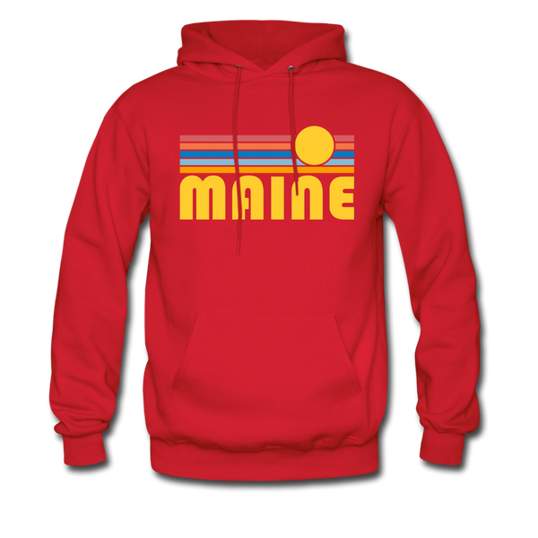 Maine Hoodie - Retro Sunrise Maine Crewneck Hooded Sweatshirt - red