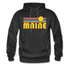Maine Hoodie - Retro Sunrise Maine Crewneck Hooded Sweatshirt - charcoal gray