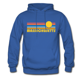 Massachusetts Hoodie - Retro Sunrise Massachusetts Crewneck Hooded Sweatshirt - royal blue
