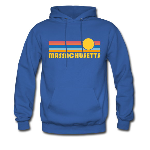 Massachusetts Hoodie - Retro Sunrise Massachusetts Crewneck Hooded Sweatshirt - royal blue