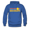 Massachusetts Hoodie - Retro Sunrise Massachusetts Crewneck Hooded Sweatshirt - royal blue