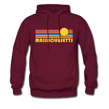 Massachusetts Hoodie - Retro Sunrise Massachusetts Crewneck Hooded Sweatshirt - burgundy