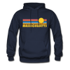 Massachusetts Hoodie - Retro Sunrise Massachusetts Crewneck Hooded Sweatshirt - navy