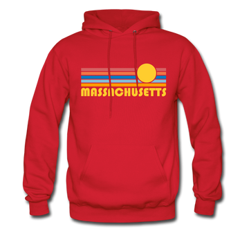 Massachusetts Hoodie - Retro Sunrise Massachusetts Crewneck Hooded Sweatshirt - red