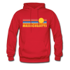 Massachusetts Hoodie - Retro Sunrise Massachusetts Crewneck Hooded Sweatshirt - red