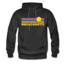 Massachusetts Hoodie - Retro Sunrise Massachusetts Crewneck Hooded Sweatshirt - charcoal gray