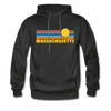 Massachusetts Hoodie - Retro Sunrise Massachusetts Crewneck Hooded Sweatshirt - charcoal gray