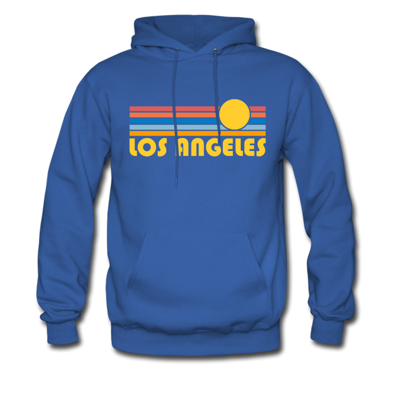 Los Angeles, California Hoodie - Retro Sunrise Los Angeles Crewneck Hooded Sweatshirt - royal blue