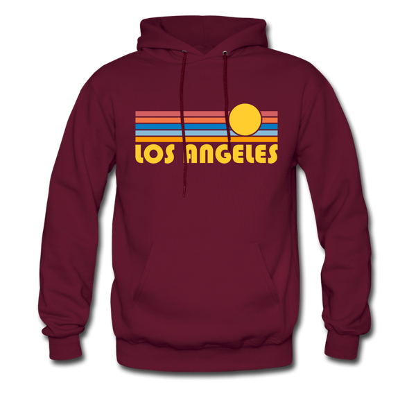 Los Angeles, California Hoodie - Retro Sunrise Los Angeles Crewneck Hooded Sweatshirt - burgundy