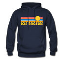 Los Angeles, California Hoodie - Retro Sunrise Los Angeles Crewneck Hooded Sweatshirt - navy