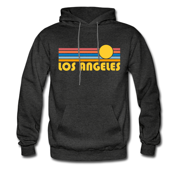 Los Angeles, California Hoodie - Retro Sunrise Los Angeles Crewneck Hooded Sweatshirt - charcoal gray