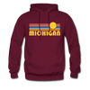 Michigan Hoodie - Retro Sunrise Michigan Crewneck Hooded Sweatshirt - burgundy