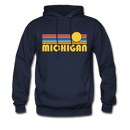 Michigan Hoodie - Retro Sunrise Michigan Crewneck Hooded Sweatshirt - navy