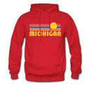 Michigan Hoodie - Retro Sunrise Michigan Crewneck Hooded Sweatshirt - red