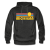 Michigan Hoodie - Retro Sunrise Michigan Crewneck Hooded Sweatshirt - charcoal gray