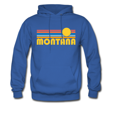 Montana Hoodie - Retro Sunrise Montana Crewneck Hooded Sweatshirt - royal blue