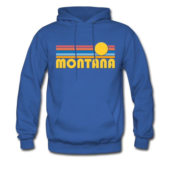 Montana Hoodie - Retro Sunrise Montana Crewneck Hooded Sweatshirt - royal blue