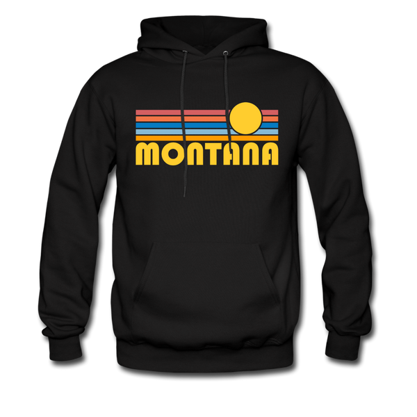 Montana Hoodie - Retro Sunrise Montana Crewneck Hooded Sweatshirt - black