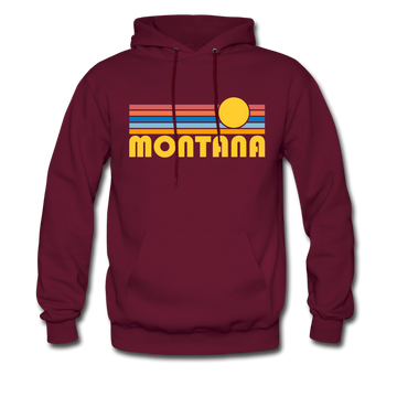 Montana Hoodie - Retro Sunrise Montana Crewneck Hooded Sweatshirt - burgundy