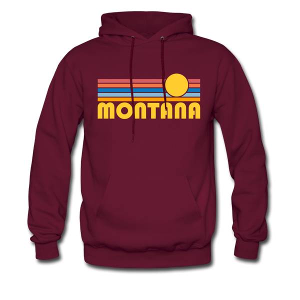 Montana Hoodie - Retro Sunrise Montana Crewneck Hooded Sweatshirt - burgundy