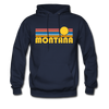 Montana Hoodie - Retro Sunrise Montana Crewneck Hooded Sweatshirt - navy