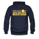 Montana Hoodie - Retro Sunrise Montana Crewneck Hooded Sweatshirt - navy
