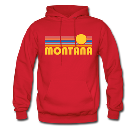 Montana Hoodie - Retro Sunrise Montana Crewneck Hooded Sweatshirt - red