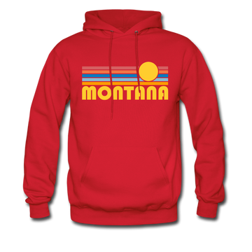 Montana Hoodie - Retro Sunrise Montana Crewneck Hooded Sweatshirt - red